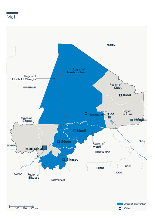 Map of HI's interventions in Mali